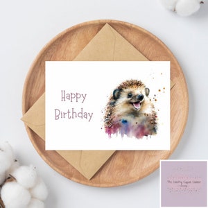 Joyeux anniversaire aquarelle joyeux hérisson cartes de vœux | Souhaits d'anniversaire | Hérisson mignon