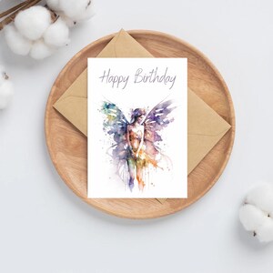 Cartões de felicitações de fadas aquarela de feliz aniversário
