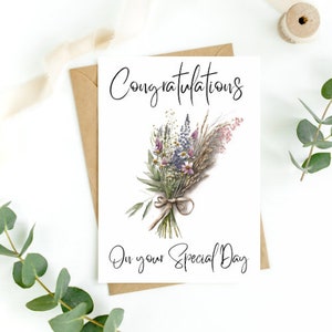 Congratulazioni per il tuo biglietto di auguri floreale con fiori selvatici per un giorno speciale/biglietto di nozze con bouquet di fiori selvatici