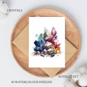 10 aquarel kristallen notitiekaarten set A6-formaat | Bedankt notitiekaart | cadeauset | gratis schrijfpen