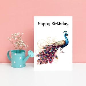 Alles Gute zum Geburtstag Aquarell Pastell Pfau Grußkarte