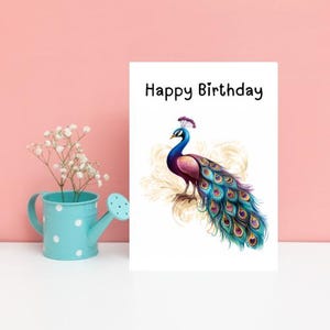 Carte de voeux aquarelle pastel paon joyeux anniversaire