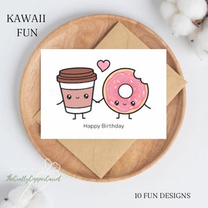 Confezione da 10 biglietti di buon compleanno Kawaii Fun/biglietto per appunti/set regalo/penna da scrittura gratuita