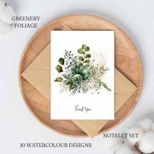 10 aquarel groen gebladerte notitiekaarten A6 | Bedankt notitiekaart | cadeauset | gratis schrijfpen