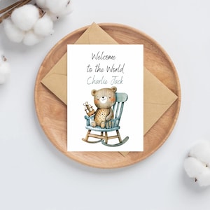 Benvenuto al mondo, biglietto di auguri personalizzato per neonato con acquerello / biglietto per baby shower