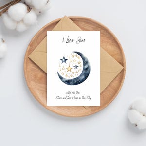 Alle sterren en de maan aan de hemel | Ik hou van jou | Ik wens je veel succes | Gefeliciteerd | Gelukkige verjaardagswenskaarten | Stars Moon-kaart
