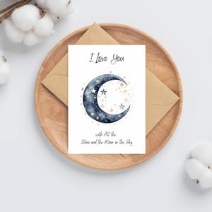 Tutte le stelle e la luna nel cielo / Ti amo / Ti auguro buona fortuna / Congratulazioni / Biglietti di auguri di buon compleanno / Biglietto di auguri con stelle e luna