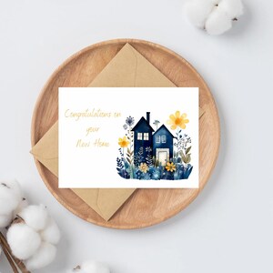 Cartes de voeux bleues de maisons d'aquarelle de maison neuve | carte de crémaillère | maisons à l'aquarelle