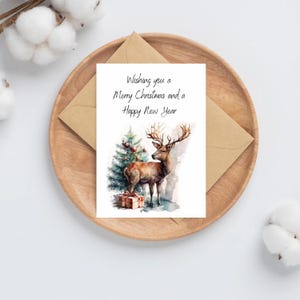 Merry Christmas Reindeer Stag Christmas Card | Season Greetings Cards