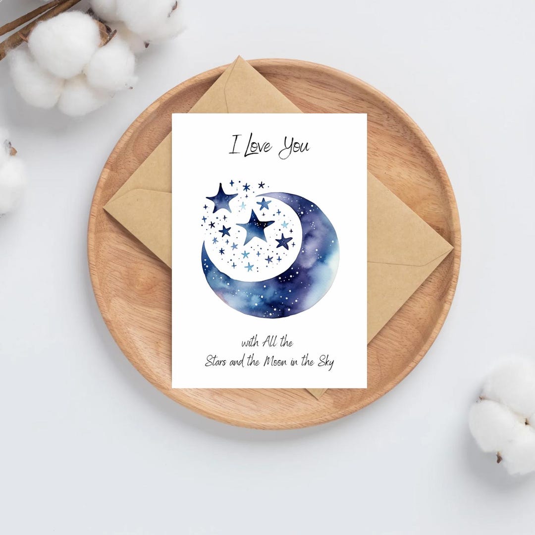 Stars and Moon Greeting Card: I Love You, Congratulations, Birthday