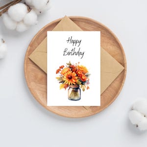 Gelukkige verjaardag aquarel herfst bloemenvaas wenskaarten