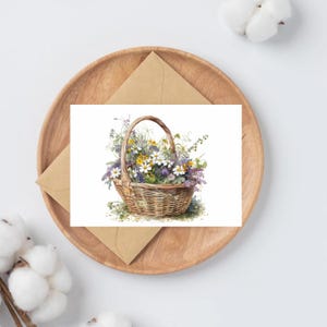 10 kaartenset met aquarel wilde bloemenmandjes A6 | Bedankkaart | cadeauset | gratis schrijfpen