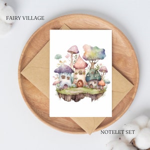 10 Set di biglietti per appunti del villaggio delle fate dell'acquerello formato A6 / biglietto di ringraziamento / set regalo / penna per scrivere gratuita