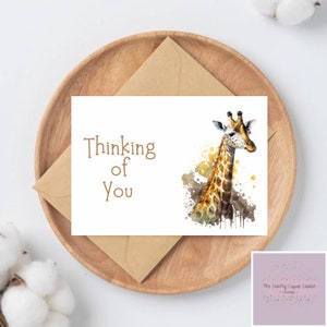 Je pense à toi, aquarelle, girafe, cartes de vœux
