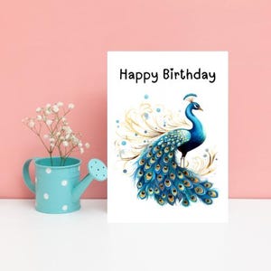 Alles Gute zum Geburtstag Aquarell Pastell Pfau Grußkarte