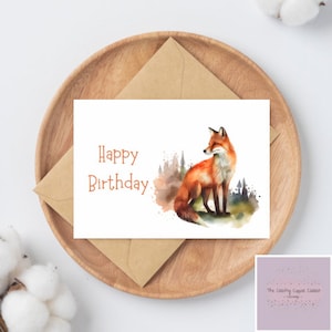 Feliz cumpleaños, zorro acuarela, tarjetas de felicitación