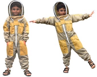 Beekeeping Kid Ventilated Suit with Fencing Veil in Khaki color