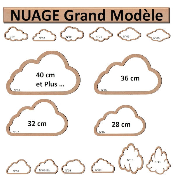 GM. Nuage Bois creux Grand Modèle à décorer. Nuage cadre vide contour Bois MDF Contreplaqué OSB. Grande Taille Mariage chambre enfant bébé