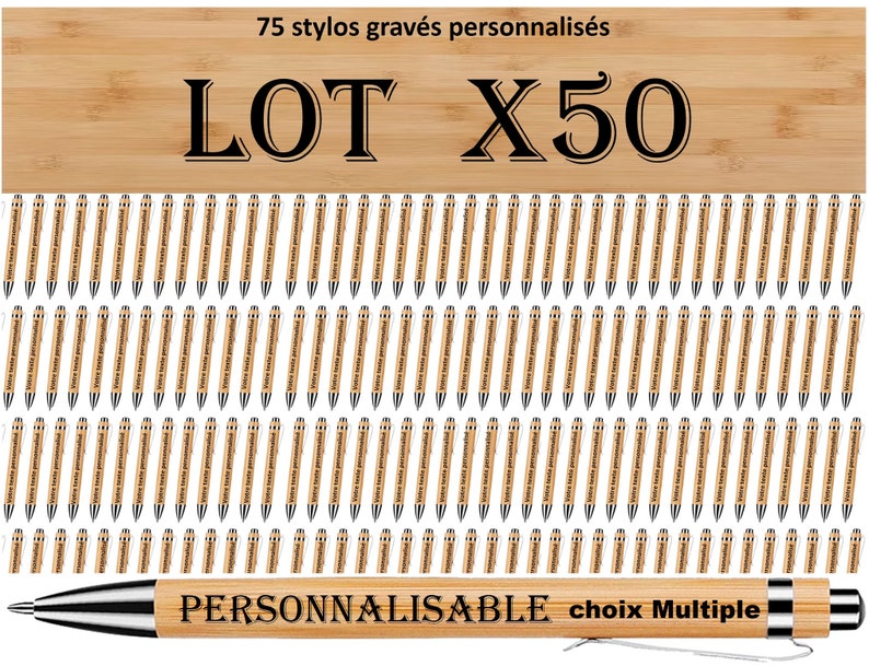 DEGRESSIF. Prix d'1 Stylo Dès 50 Stylos Bambou à personnaliser. Cadeau Personnalisé Noel jour l'an Bonne année invité Mariage Baptême Asem image 1