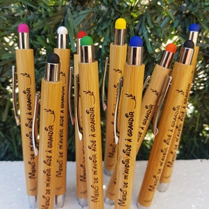 Stylo Bambou N3 Personnalisé avec embout tactile DEGRESSIF Tarif 2.95euro le Stylo dès 10 Stylos Cadeau Invité Mariage Baptême Baby Shower