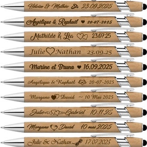 Stylo Bois Bambou N4 personnalisé idée cadeau Mariage Témoin Parrain Marraine Baptême Naissance Noël Bébé Baby Shower 2.95Euro dès 10 Stylos