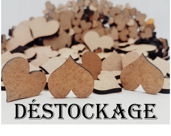 DESTOCKAGE -25% avec le code DESTOCK Mini coeur en bois de 1 à 5 cm bois MDF Contreplaqué clair ou Brun prêt à être livré Quantité Limitée