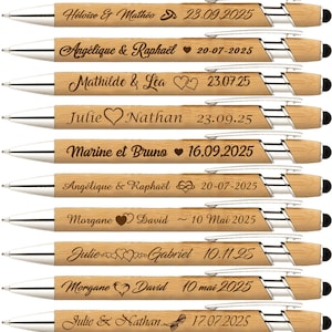 Stylo Bois Bambou N4 personnalisé idée cadeau Mariage Témoin Parrain Marraine Baptême Naissance Noël Bébé Baby Shower 2.95Euro dès 10 Stylos