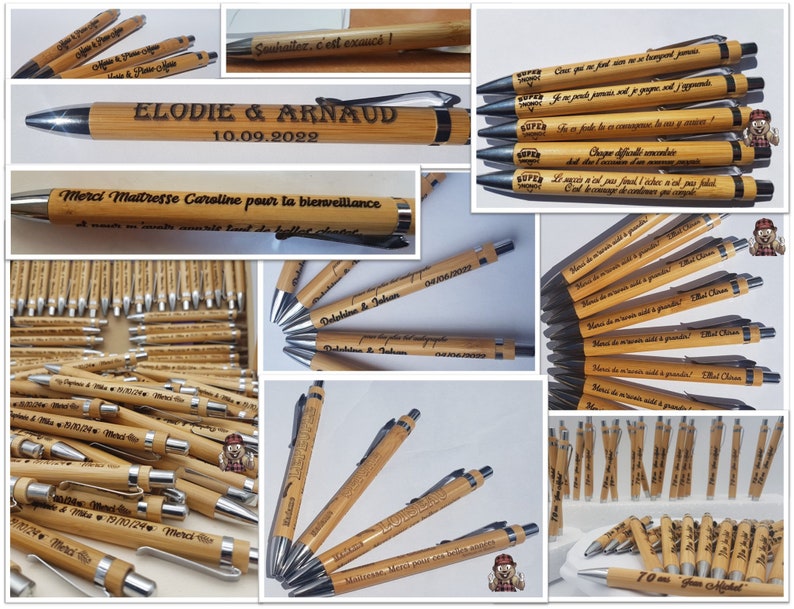 DEGRESSIF. Prix d'1 Stylo Dès 50 Stylos Bambou à personnaliser. Cadeau Personnalisé Noel jour l'an Bonne année invité Mariage Baptême Asem image 9