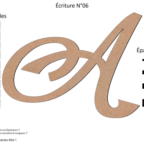 06.  Lettre en bois plusieurs Tailles et Épaisseurs Police d'écriture Numéro 06. Lettre Prénom à personnaliser. VENDU A LA LETTRE