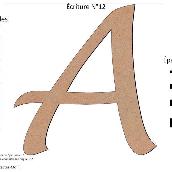 12.  Lettre en bois plusieurs Tailles et Épaisseurs Police d'écriture Numéro 12.  Lettre Prénom à personnaliser. VENDU A LA LETTRE