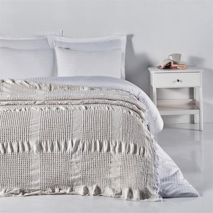 Pastel Color Cotton Bedspread, 90&#39;&#39;x98&#39;&#39;, Summer Gauze Large Blanket, Soft Lightweight Bed Cover, Naturel Home Decor, Desing Blanket
