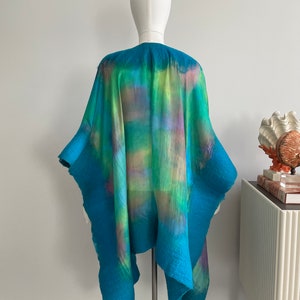 Cloak Poncho, Luxurious Poncho Shawl with irises, Unique felted Poncho Wrap, Hand-painted silk, Woman Poncho , Gift for her