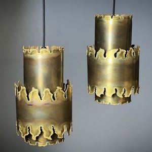 Brutalist pendant light 6407 in oxidized brass by Danish designer Svend Aage Holm Sørensen