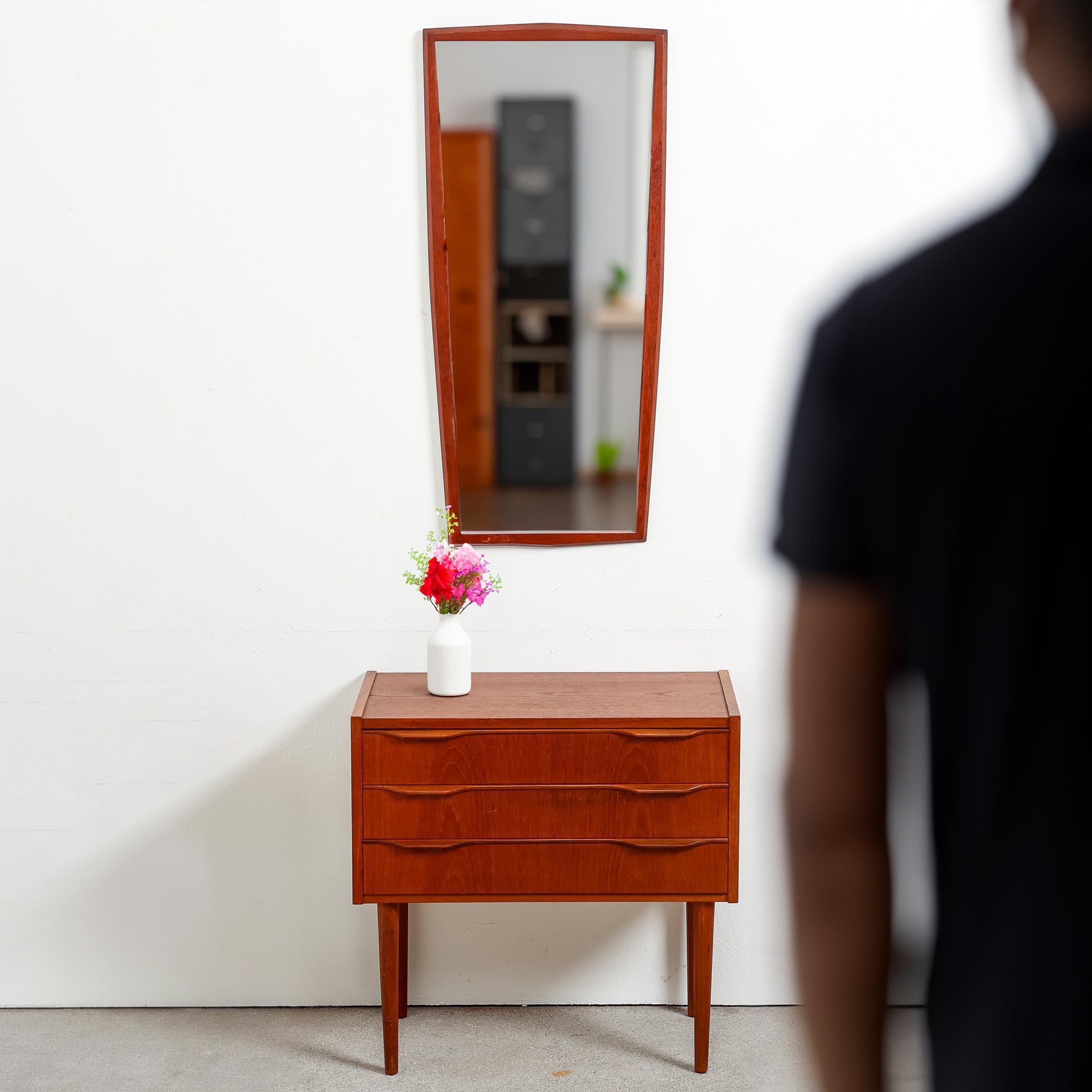 Vintage Teak Mirror, "Jansen Spejle" Design, Danish mid-century Modern wall-mounted mirror from the 1960s