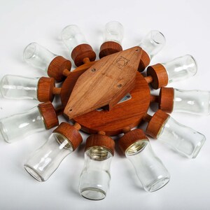 Vintage Digsmed spice wheel with 12 glasses, Teak Rondell Danish Design 60s image 6