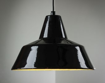 Black Enamel Louis Poulsen workshop lamp, original industrial lamp, made in Denmark, vintage 1960s