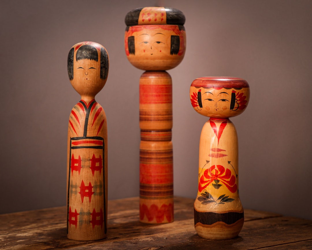 3 Vintage Kokeshi Dolls Sold Together as a Set kus Etsy