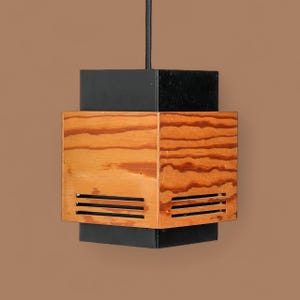 Cubist hanging lamp, Steel and Plywood, by Danish Claus Bolby for Cebo Industri, 1970s