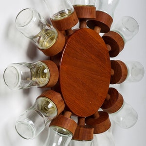 Vintage Digsmed spice wheel with 12 glasses, Teak Rondell Danish Design 60s image 4