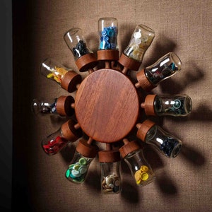 Vintage Digsmed spice wheel with 12 glasses, Teak Rondell Danish Design 60s image 1