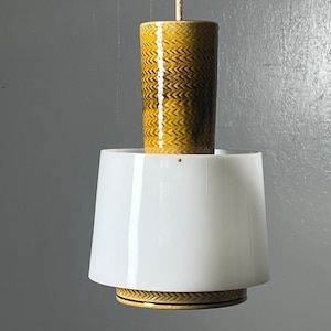 Kähler, Ceramic ceiling lamp with acrylic shade, MCM pendant, Danish Mid-Century Modern Design