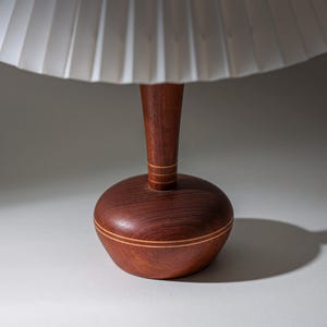 Elegant 1950s Danish Teak Table Lamp With Light Wood Inlay – Mid