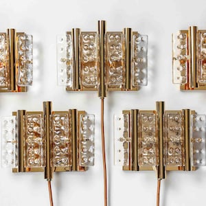 Carl Fagerlund, set of 1 to 7 beautiful Orrefors Sconces, midcentury brass glass wall lamps Swedish design