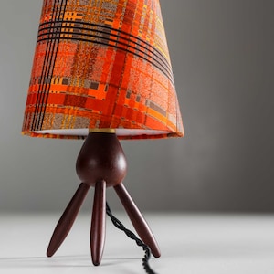 Vintage Tripod Teak Tablelamp with new custom made lamp shade, Danish Mid-century design. image 1