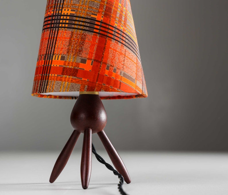 Vintage Tripod Teak Tablelamp with new custom made lamp shade, Danish Mid-century design. image 1