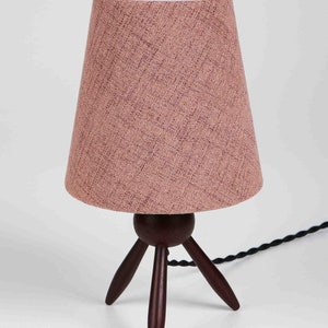 Vintage Tripod Teak Tablelamp with new custom made lamp shade, Danish Mid-century design. White Shade B