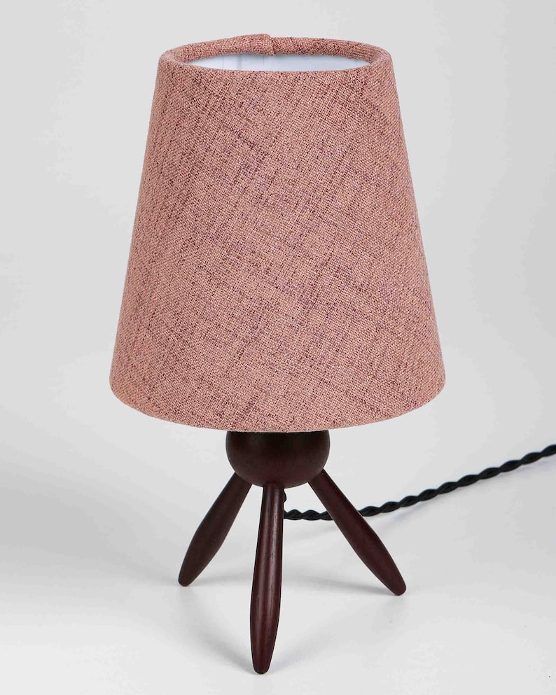 Vintage Tripod Teak Tablelamp with new custom made lamp shade, Danish Mid-century design. White Shade B
