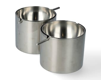 Set of 2 Vintage Stelton Cylinda-Line Ashtrays by Arne Jacobsen – Stainless Steel, Denmark