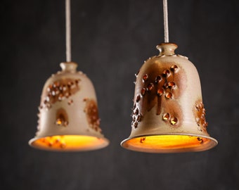 A pair of vintage ceramic stoneware pendant lamps made in Denmark 1960’s MCM Danish lighting design