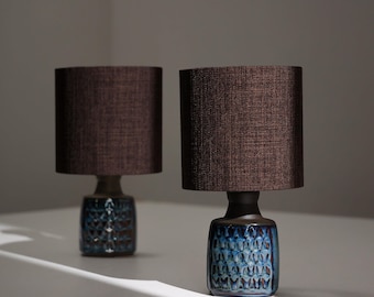 Einar Johansen Søholm Ceramic Lamp Bases, Blue Brown Relief Pair